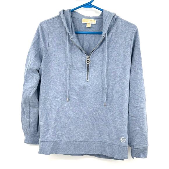 MICHAEL Michael Kors Size M Zip Up Long Sleeve Hoodie Blue MK Logo Zipper - Picture 1 of 5